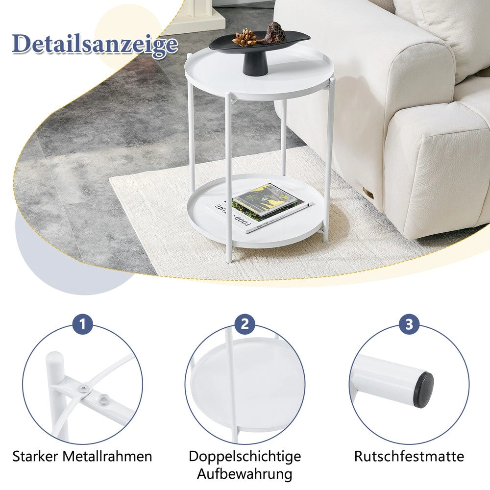 Tavolino Rotondo 2 Livelli ¨C MINIMAL ¨C Metallo Nero/Bianco 42x52 cm