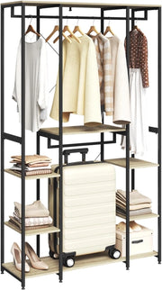 Stand Appendiabiti con Ripiani Attaccapanni Guardaroba Scaffale Porta Abiti in Legno Acciaio 120x40x201 cm