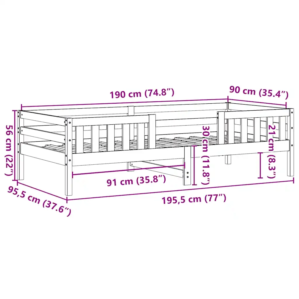 Letto senza Materasso Marrone Cera 90x190 cm in Legno di Pino