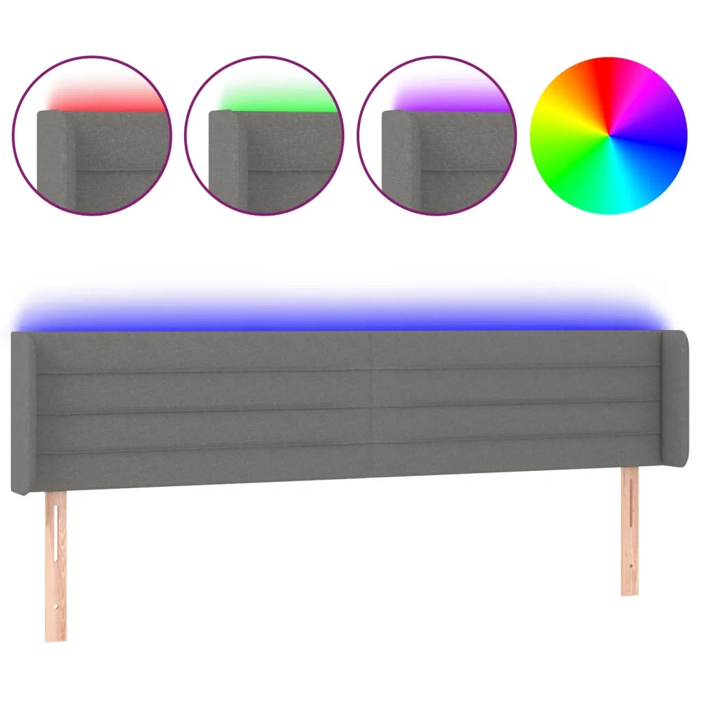 Testiera a LED Grigio Scuro 163x16x78/88 cm in Tessuto
