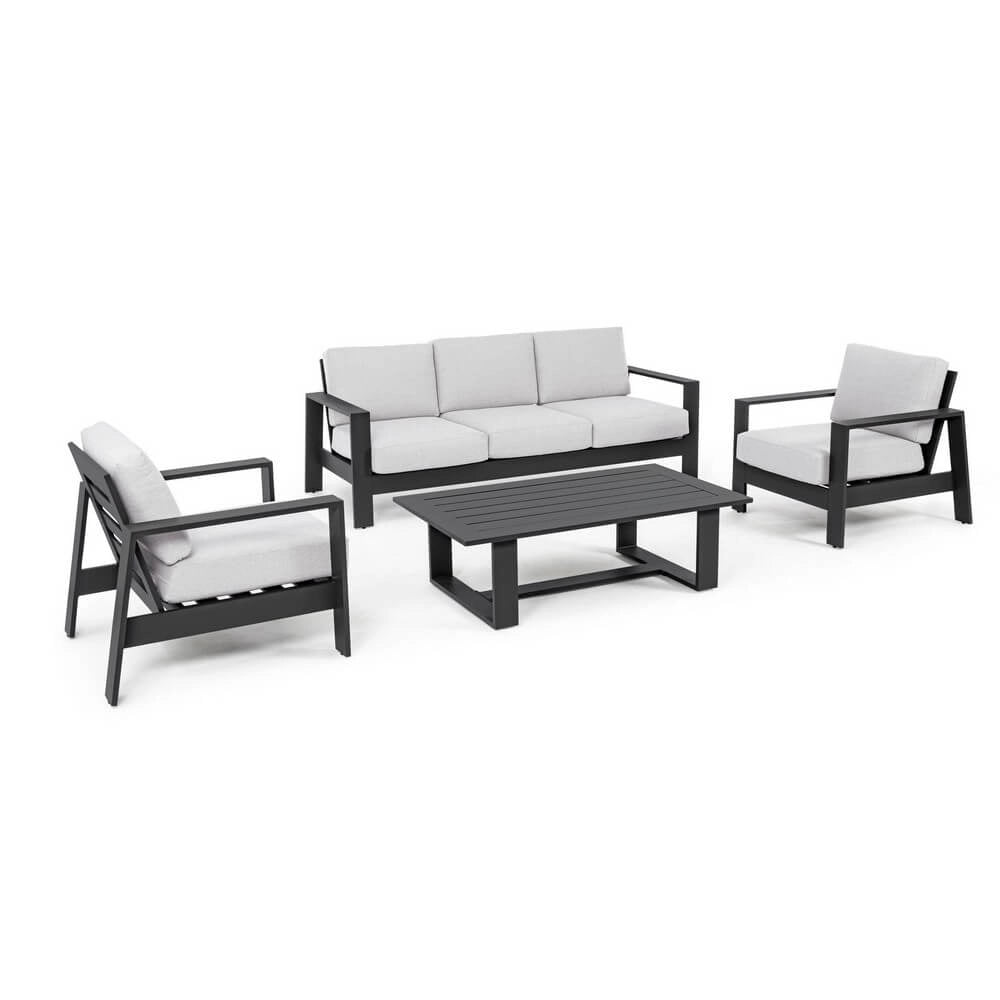 Set salotto 4 posti da esterno con cuscini in alluminio effetto legno - BALTIC