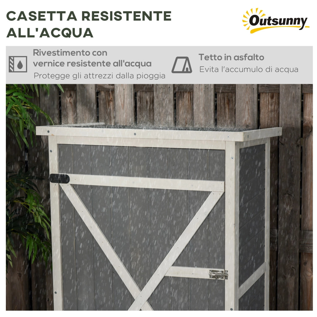 EasyComfort Capanno Attrezzi in Legno a 2 Mensole con Tetto Impermeabile, 75x56x115 cm, Grigio