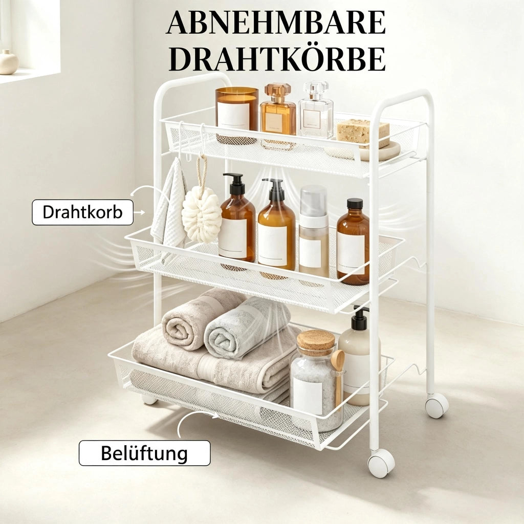 CARRELLO PORTAOGGETTI A 3 RIPIANI 45 x 26,5 x 63 cm IN ACCIAIO BIANCO