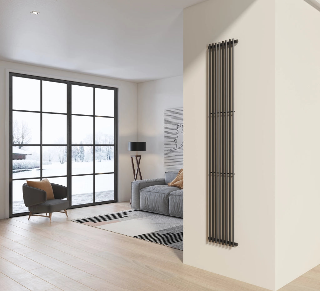Radiatore design 200x34 cm (8 tubi) in acciaio grigio opaco a tubi tondi interasse verticale H200 PISA