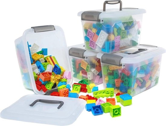 Set di 4 scatole di archiviazione stivellabili da 5 litri con coperchio per giocattoli, cucina e bagno