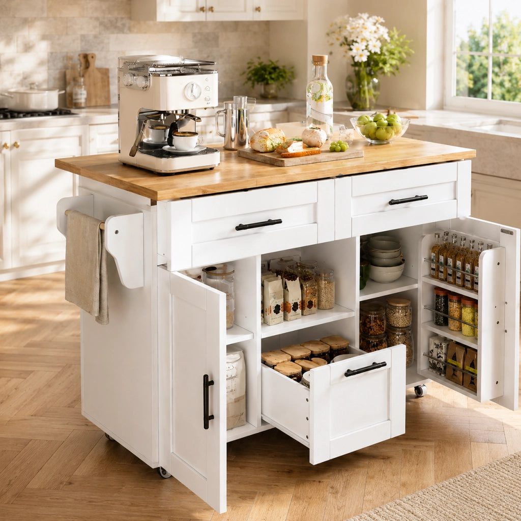 CARRELLO da cucina con vassoio pieghevole 120x71x90 cm bianco