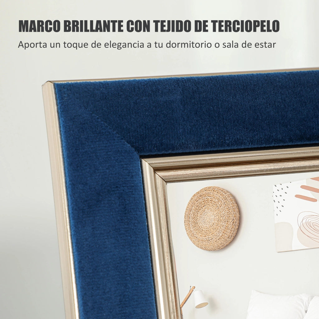 Specchio da Parete 150x50 cm con Cornice Velluto e Supporto ¨C zephmum ¨C Blu