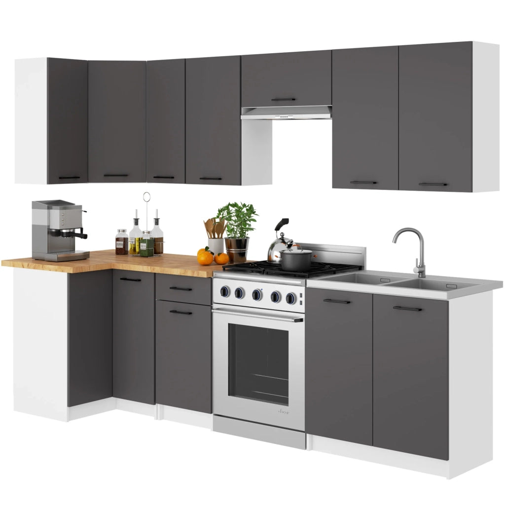 Mobile cucina modulare con piano di lavoro AKORD OLIWIA Bianco 80 cm 2 ante inserto frontale Grigia Grafite 80x46x85 cm