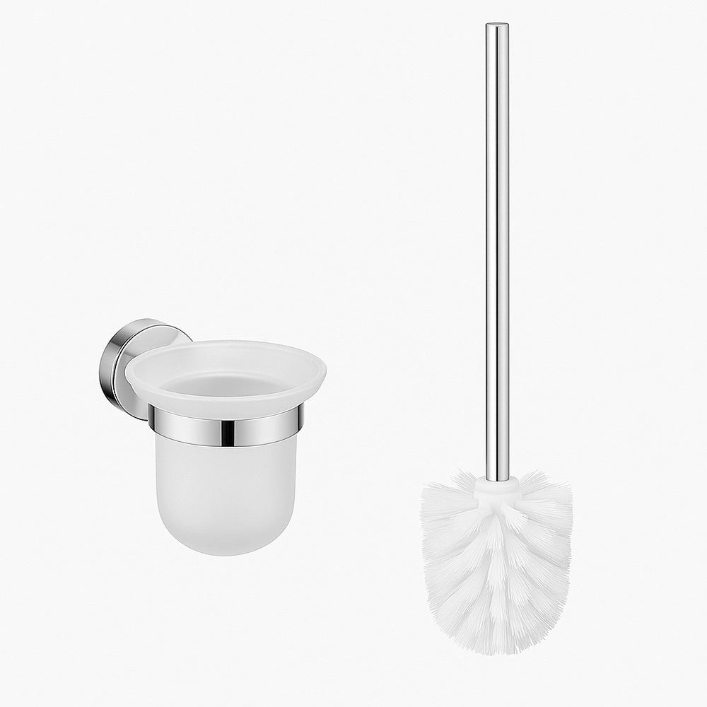 Trade Shop - Porta Scopino Per Wc In Acciaio Satinato Con Bicchiere Vetro Satinato Arredo Bagno 87913 -