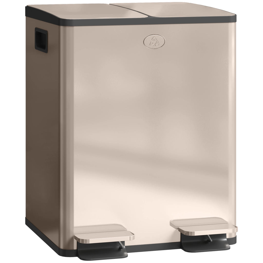 Bidone della spazzatura 2 scomparti 2x20L ¨C zephmum ¨C inox dorato 45.8x36x51.6cm