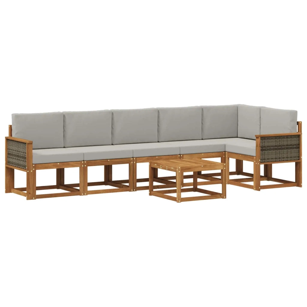 Set di divani da esterno 7 pz Naturale e Grigio Chiaro 3385267