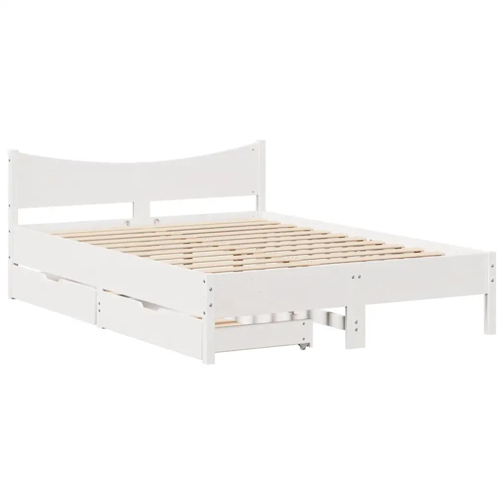 Giroletto con Cassetti Bianco 120x200 cm Legno Massello di Pino