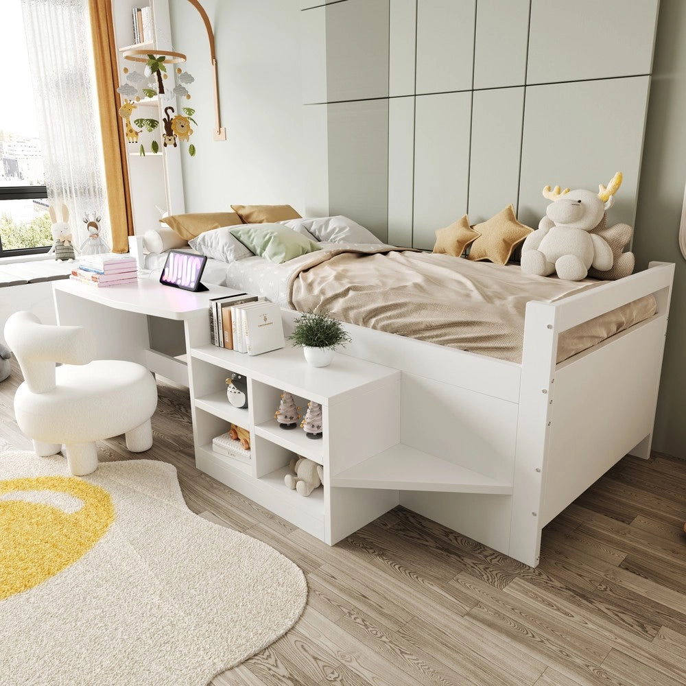 Letto Singolo con Scrivania e Contenitore ¨C MINIMAL ¨C Legno Bianco 90x200