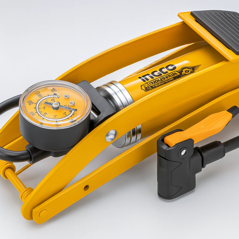 Pompa pedale professionale manometro tubo acciaio bici moto auto 55x120mm