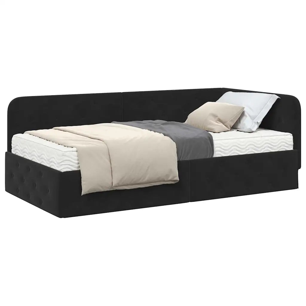 Cornice del letto ad angolo Nero 90 x 190 cm Velluto