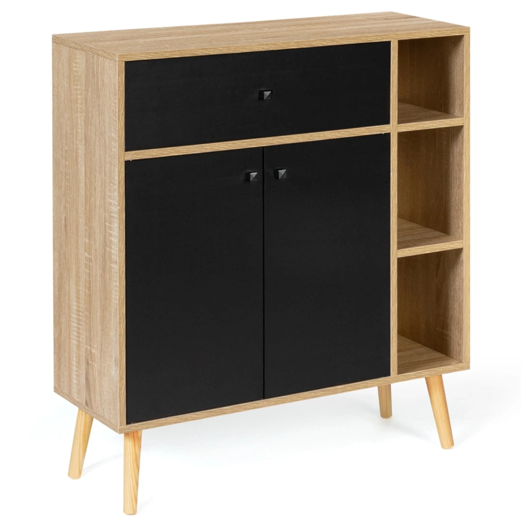 IDMarket - Libreria scandinavo in legno e nero con armadio e cassetto EMMIE