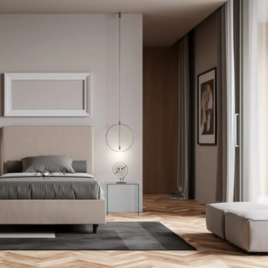 Letto singolo senza rete imbottito 100x190 similpelle tortora Focus
