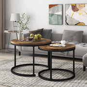 Set di 2 tavolini da caffè rotondi impilabili, colore legno/Brown, in MDF con struttura in metallo