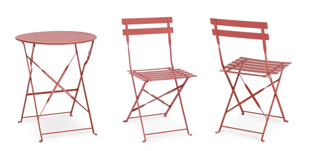 Set 3 Pezzi Bistrot da Giardino con Tavolo e 2 Sedie in Acciaio Verniciato Austin Terracotta