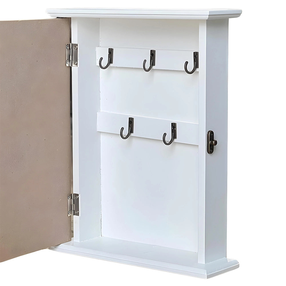 Cassetta portachiavi per casa appendichiavi da parete in legno bianco cuori blu
