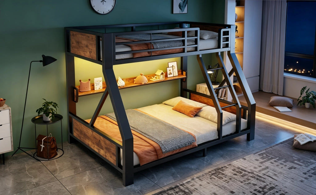 letto a castello metallo e legno nero 145 x 204 cm