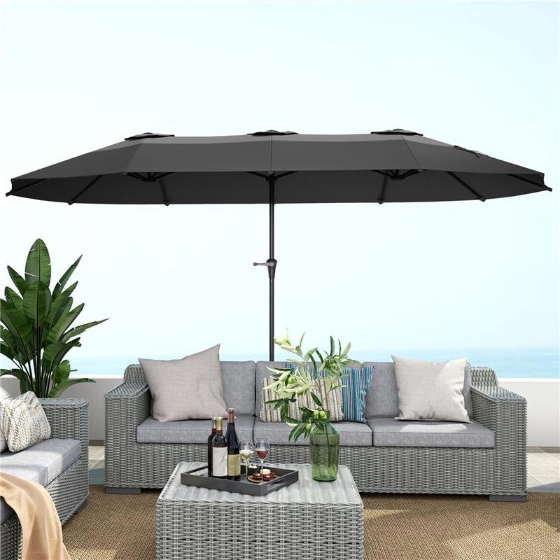 OMBRELLONE DOPPIO CON PRESE D'ARIA E MANOVELLA IN METALLO E POLIESTERE 4X2.2X2.34 M NERO E GRIGIO SCURO