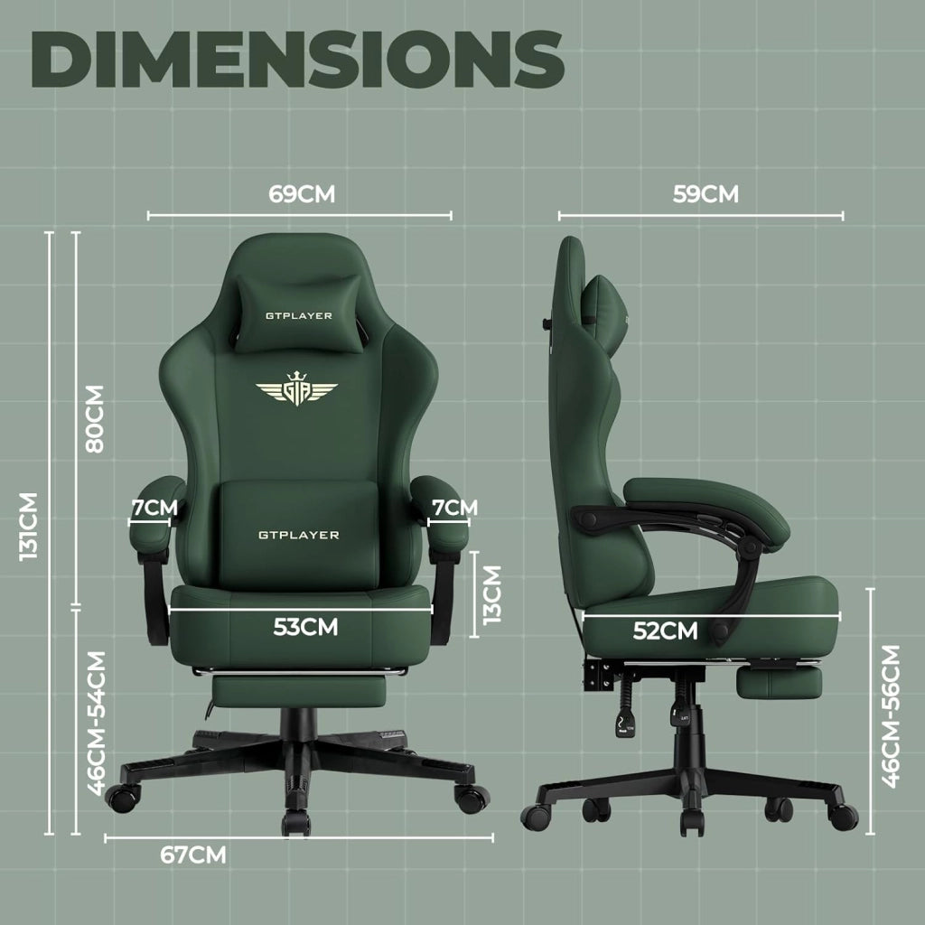 Sedia da gioco, traspirante, sedia da ufficio, ergonomica, in tessuto di alta qualità, ergonomica, schienale regolabile a 160°, poggiapiedi estraibile,carico 180 kg,verde