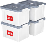 Scatola di archiviazione in plastica con coperchio, maniglia e chiusura a molla - 4 pezzi da 45L - Stivabile e nidificabile - Per uso domestico e ufficio