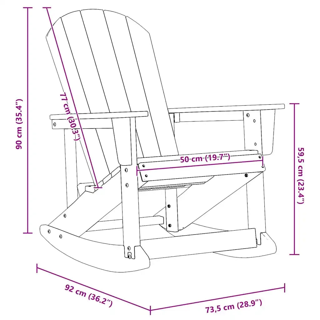 Poltrona a dondolo-Sedia a dondolo Adirondack Nero HDPE