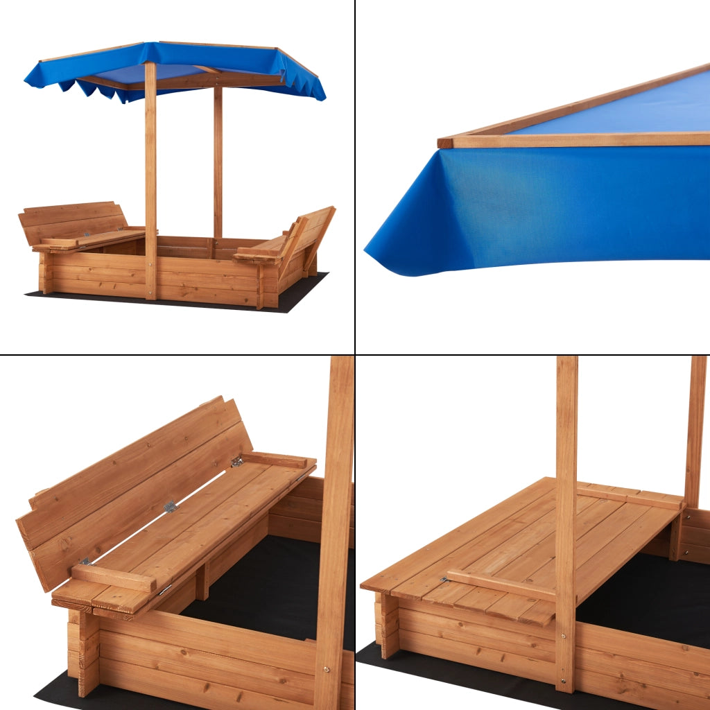 Sabbiera Kellenhusen in Legno con Panchine Integrate e Tettuccio Parasole - Sabbiera Chiudibile [en.casa]