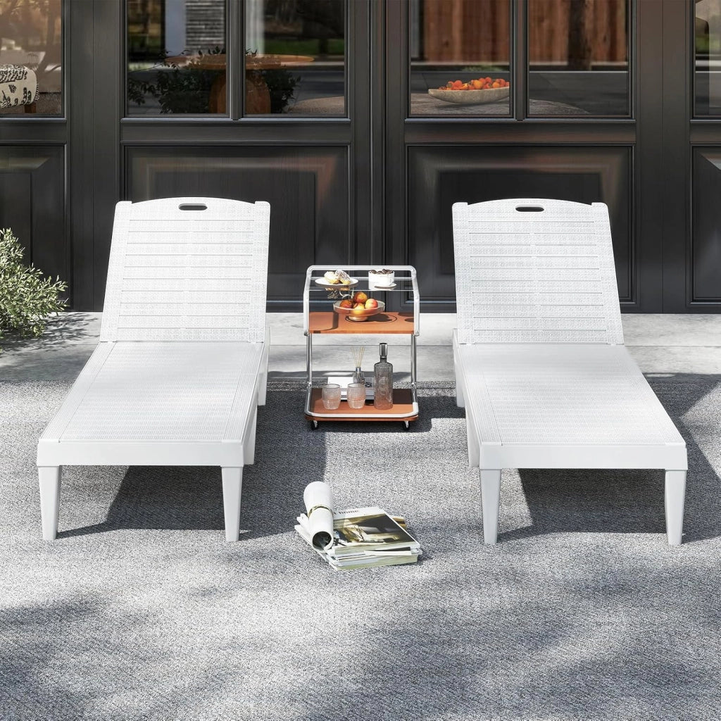 Set di 2 Sedie a Sdraio, Lettino Prendisole da Esterno in PP con Schienali Regolabili in 4 Posizioni, Sedia Reclinabile per Patio, Piscina, Terrazza, Portata 160 kg (Bianco)