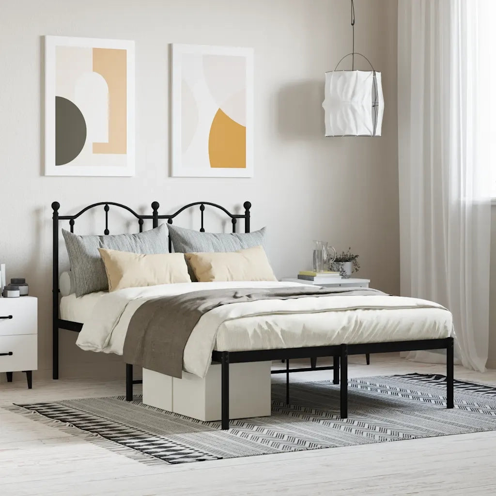 Letto matrimoniale | Letto per adulti | Giroletto con Testiera in Metallo Nero 120x190 cm