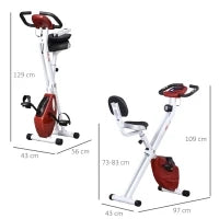 Cyclette Pieghevole da Fitness in Acciaio, Cyclette Magnetica Pieghevole da Casa con Altezza Regolabile, Resistenza Magnetica a 8 Livelli, Schermo LCD, 43x97x109cm, Rosso