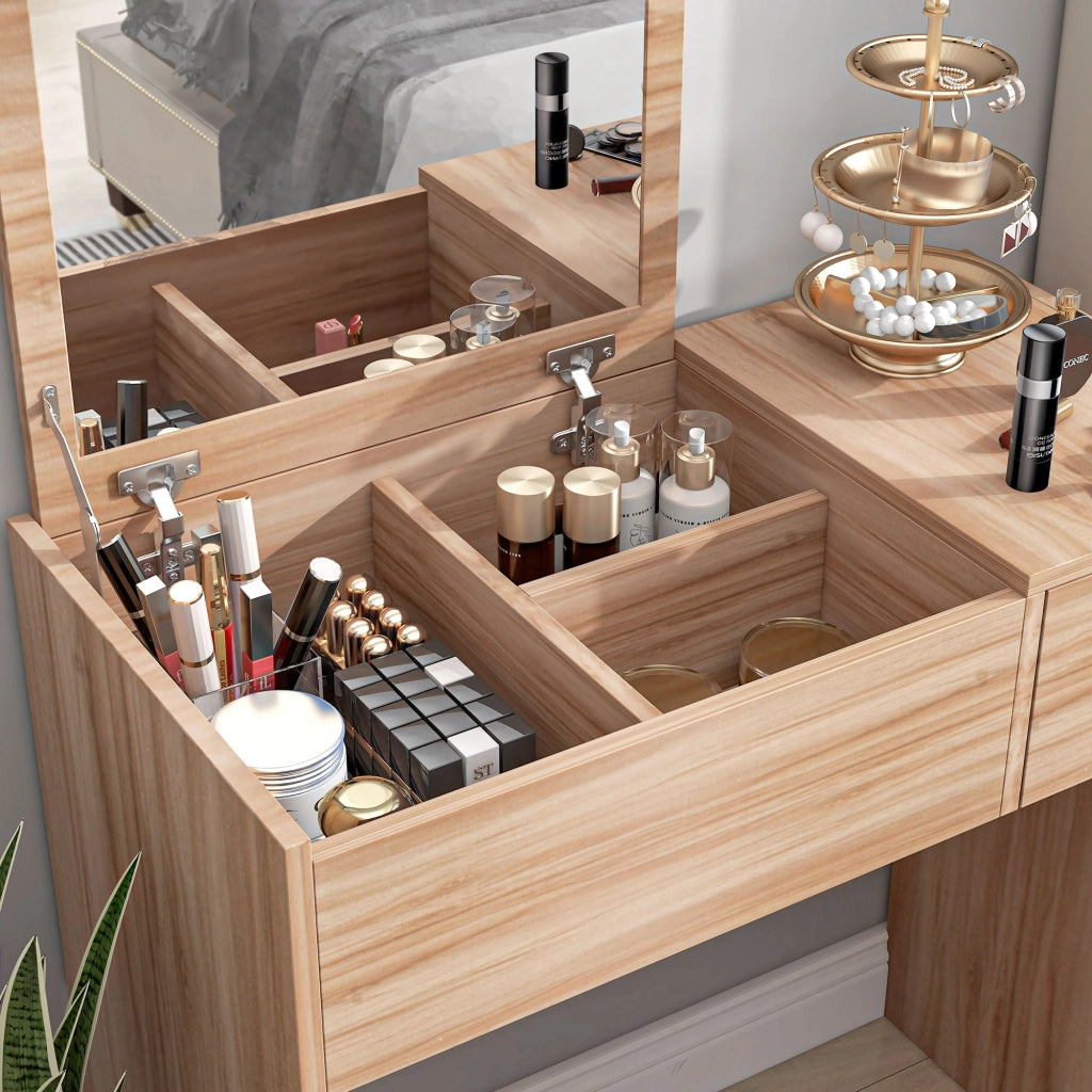 Cassettiera per Trucco con Specchio e Taburete ¨C zephmum ¨C Bianco 80x40x79 cm