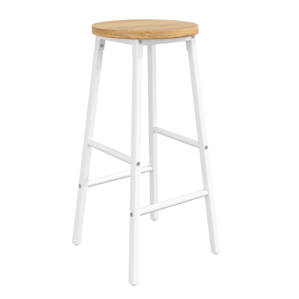Set 2 sgabelli da bar in MDF effetto legno, struttura in metallo bianco, H 63 cm