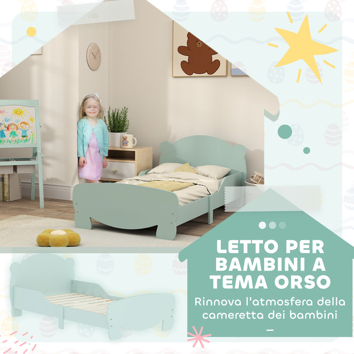 Struttura Letto Singolo per Bambini Orso 143,5x80x55 cm con Sponde Laterali in Legno Verde