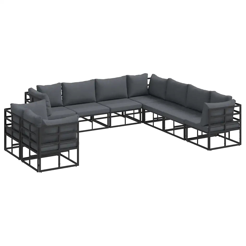 vidaXL Set Divano da Giardino con cuscino 9 pcs Nero Alluminio