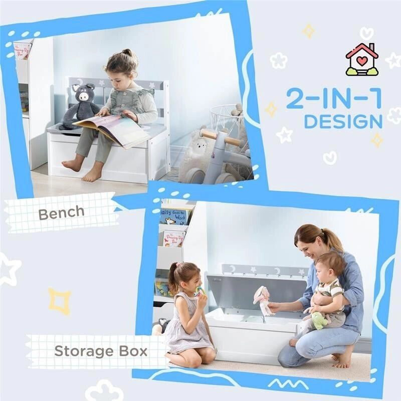 CASSAPANCA MODERNA PORTAGIOCHI CON LEVA A GAS 60X30X50 CM BIANCO E GRIGIO