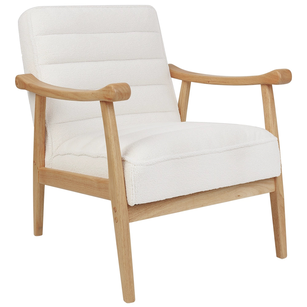 Poltrona Bianco Poliestere Boucle Tappezzeria Design Retrò Struttura in legno Braccioli Soggiorno