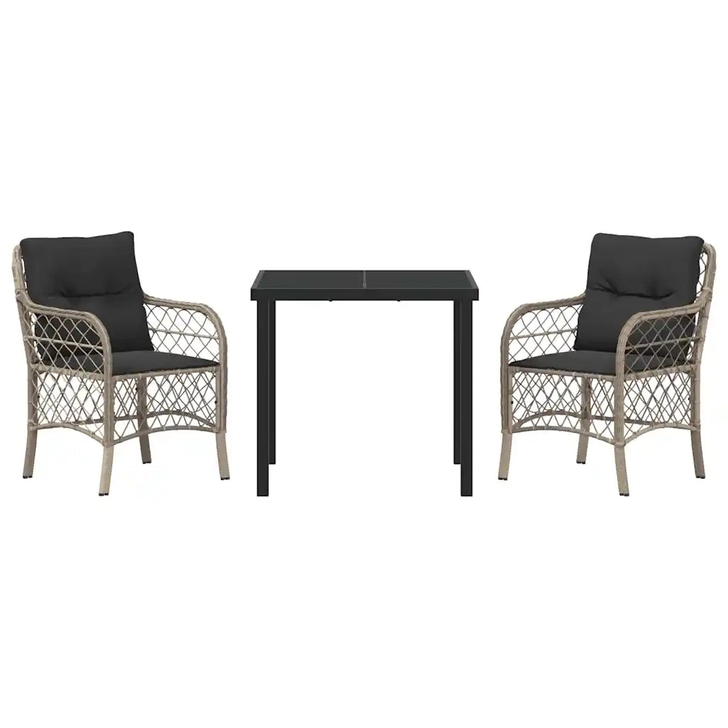 Set da Pranzo per Giardino 3 pcs Grigio chiaro polyrattan