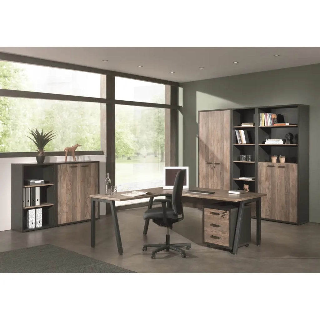 Biblioteca da scrivania SOON – Mobile con 2 ripiani – Rovere invecchiato e nero – L60 x H112 x P40 cm
