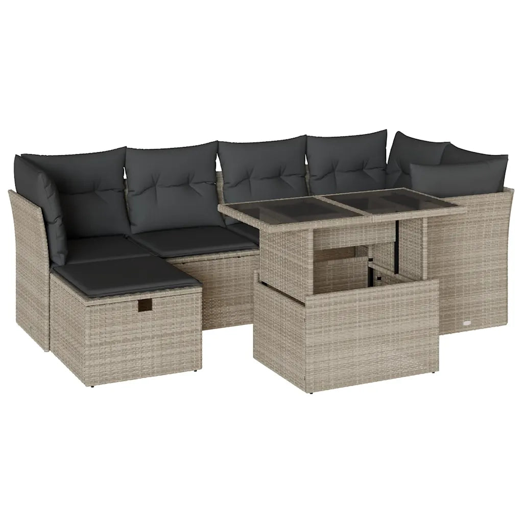 Set Divani da Giardino 7pz con Cuscini Grigio Chiaro Polyrattan 3274662