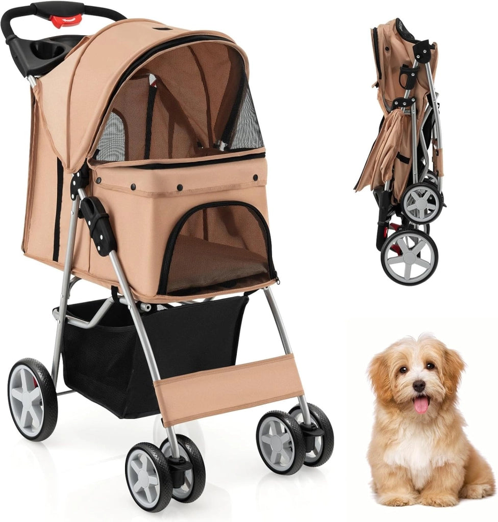 Passeggino per Cani e Gatti Pieghevole Fino 15 kg, Carrello per Animali Domestici, Trasportino Carrozzina Portatile da Viaggio e Passeggio con Tettuccio per Cuccioli, 87 x 46 x 102 cm (Nero)