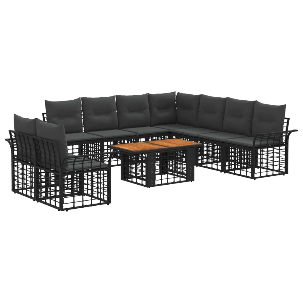 Set Divano da Giardino 10 pz Nero e Grigio scuro polyrattan 3437991