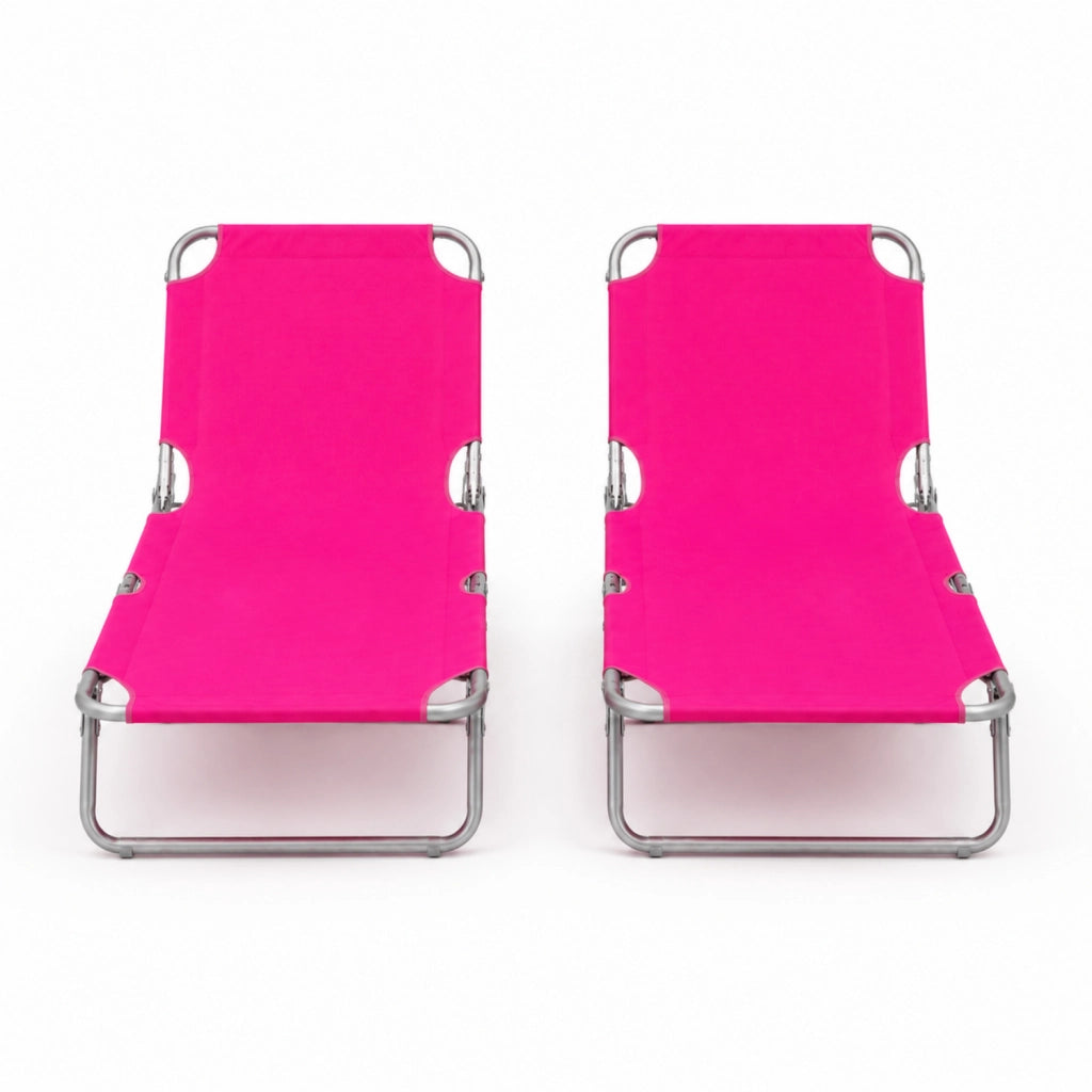 Coppia Di Lettini Sdraio Pieghevoli Prendisole Senza Tettuccio Schienale Regolabile Reclinabile Struttura In Metallo Per Piscina Mare Spiaggia Giardino 187 x 53 x 24 Cm Rosa