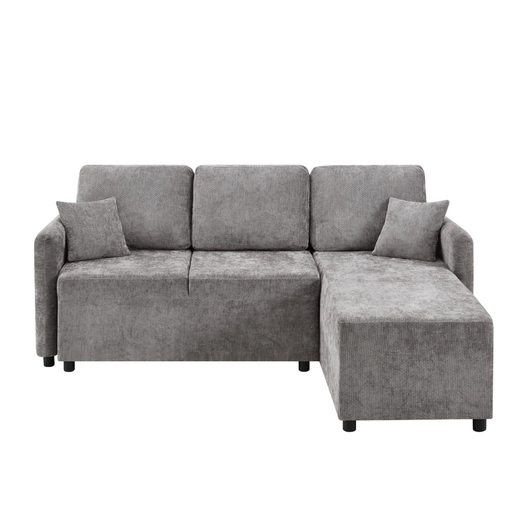 Divano angolare 3 posti - con area relax e 2 cuscini - in chenille grigio
