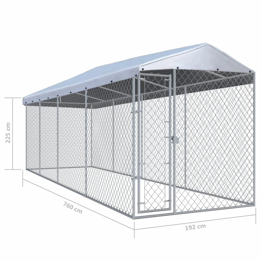 Recinto per animali da esterno per cani con tettoia 760 x 190 x 225 cm 02_0000456