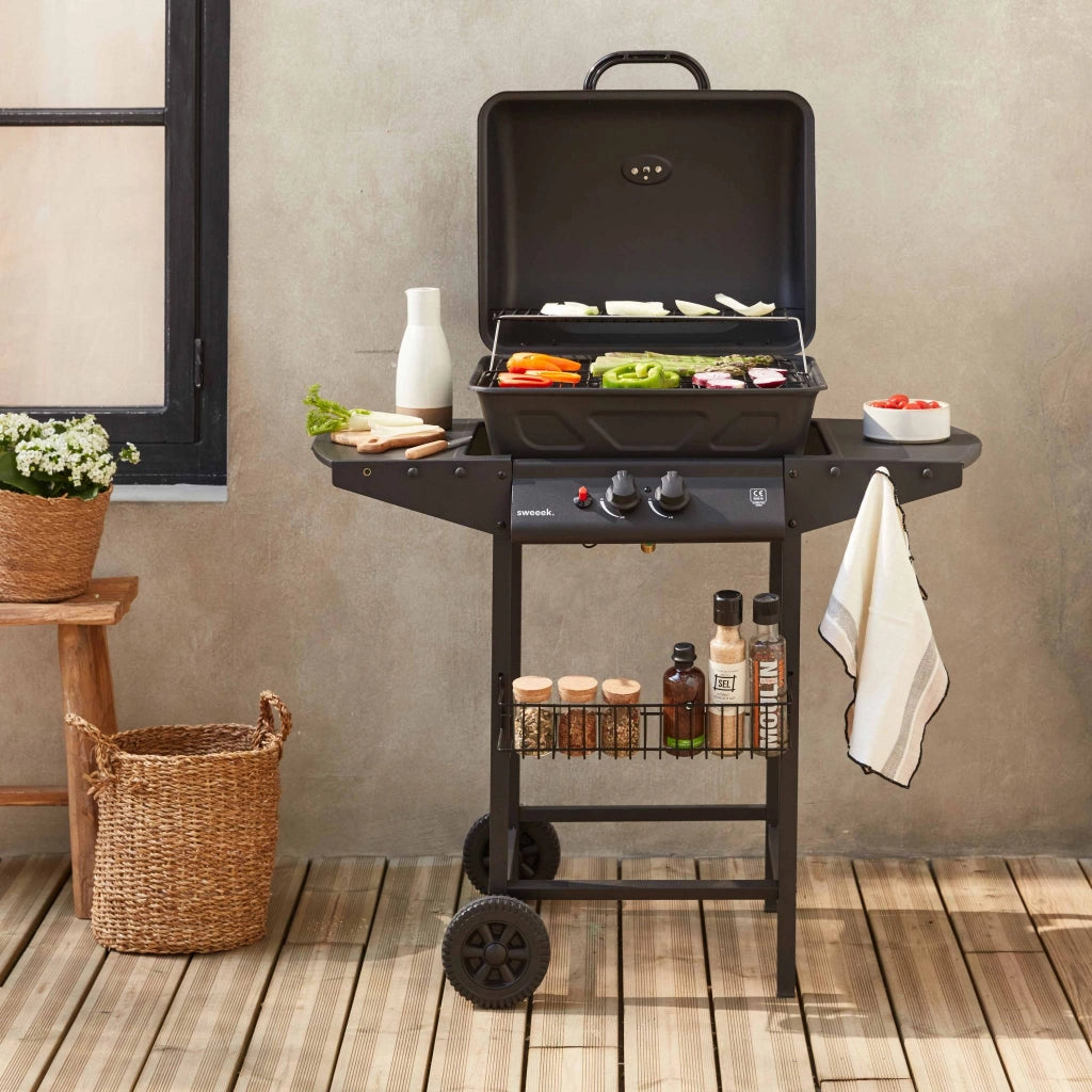 Barbecue a gas, 2 bruciatori, nero