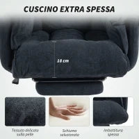 Sedia da Ufficio Reclinabile con Poggiapiedi, Schienale Alto, Altezza Regolabile e Ruote, Nero