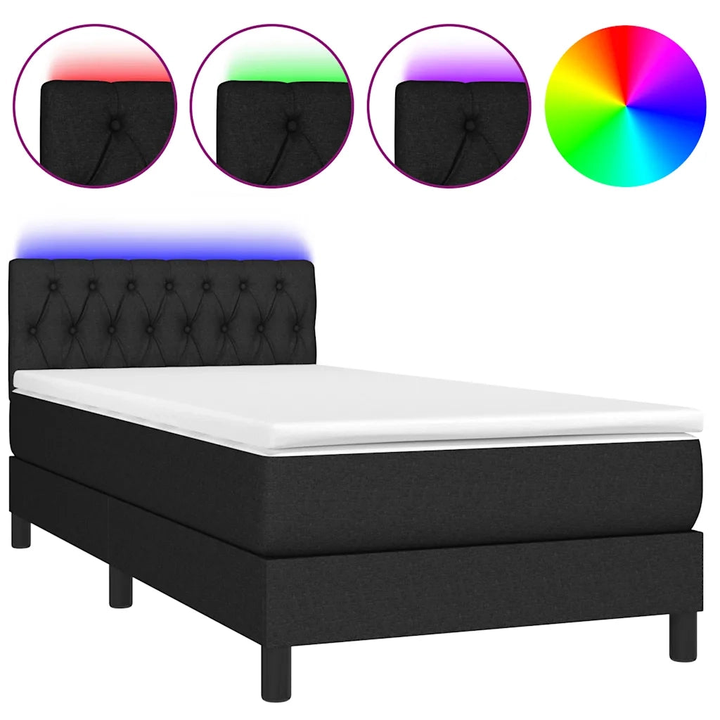 Letto singolo | Letto per adulti | Letto a Molle con Materasso e LED Nero 100x200 cm in Tessuto